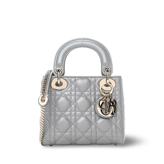 Dior Cannage Calfskin Mini Lady Bag - SHW / Sliver