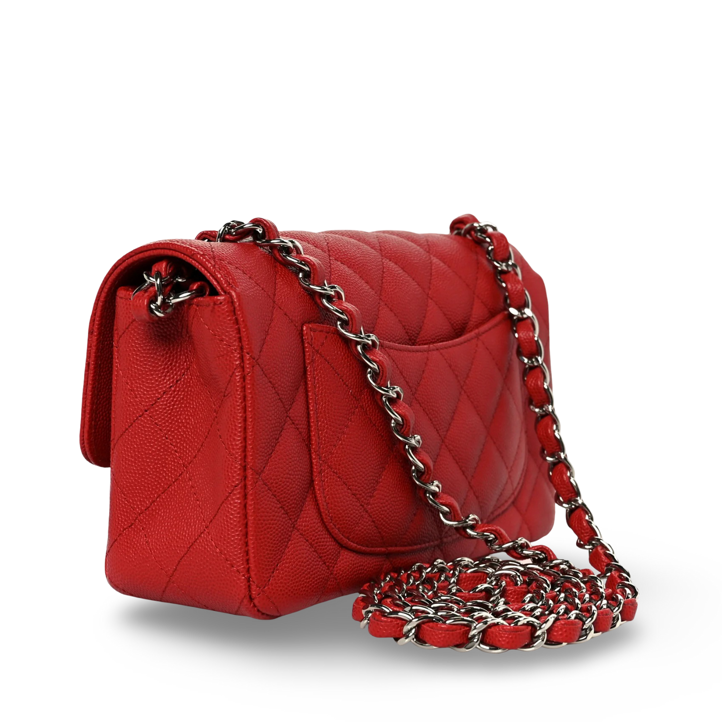 Chanel Quilted Caviar Mini Rectangular Single Flap - SHW/ Red