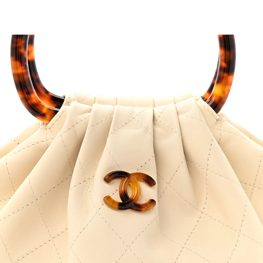 Chanel Quilted Lambskin Piexiglass Tortoise Shell Pouch Bag - Light Beige