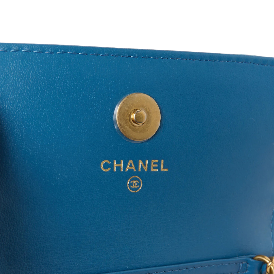 Chanel Quilted Denim CC Pearl Crush Clutch With Chain- GHW/ Blue