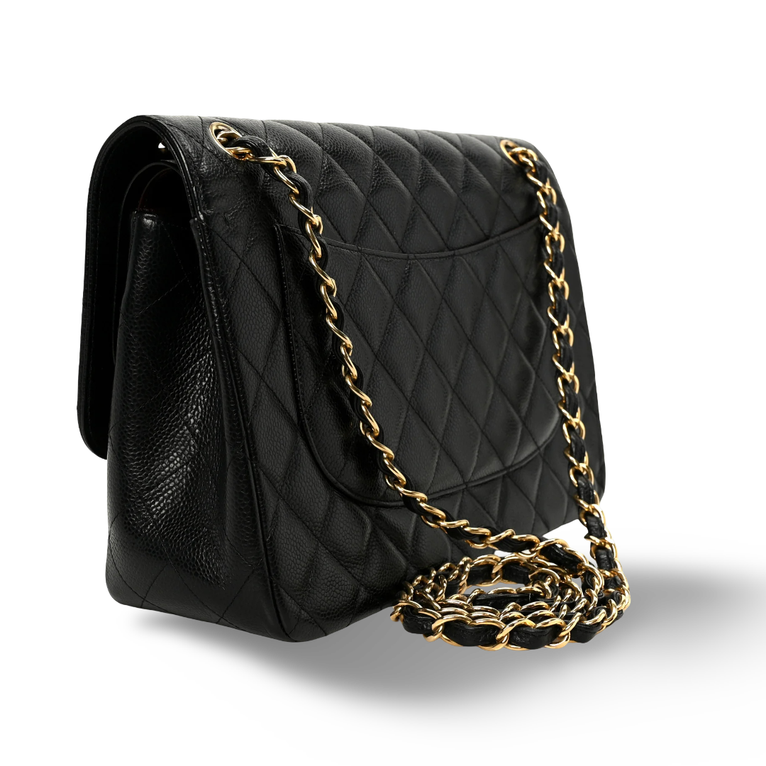 Chanel Quilted Caviar Jumbo Double Flap - GHW / Black