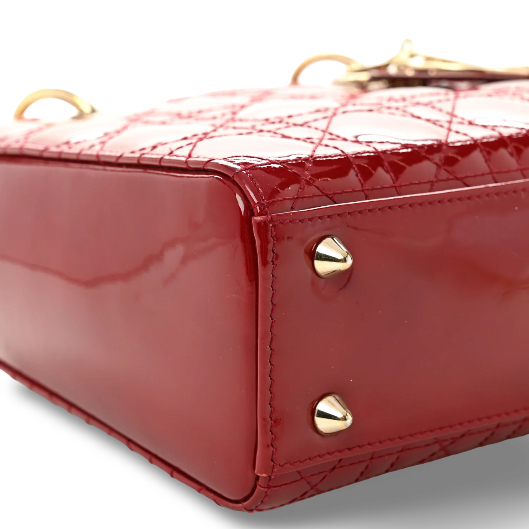 Dior Cannage Patent Small Lady Bag - GHW / Red