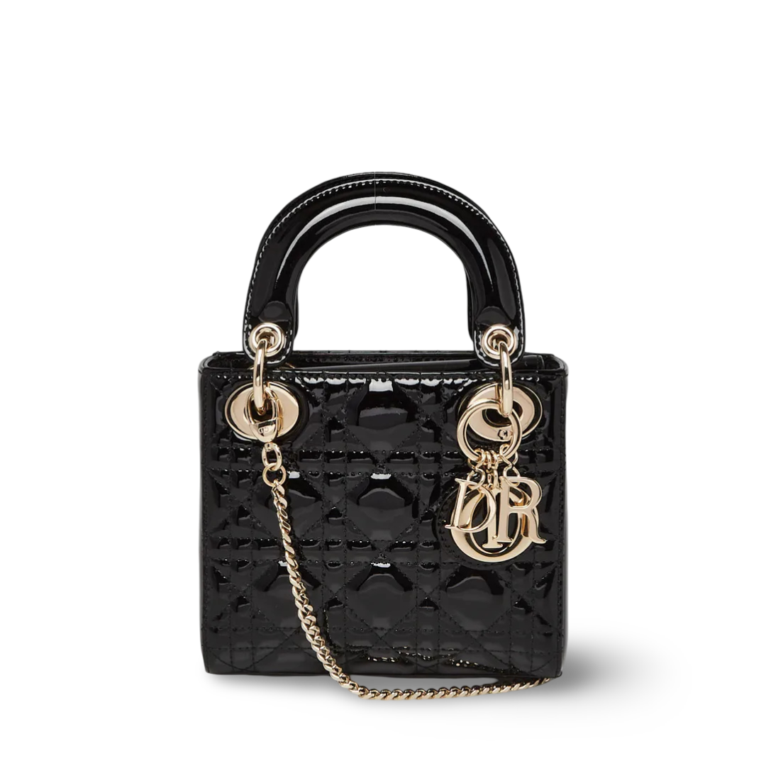 Dior Cannage Patent Mini Lady Dior Bag - GHW / Black