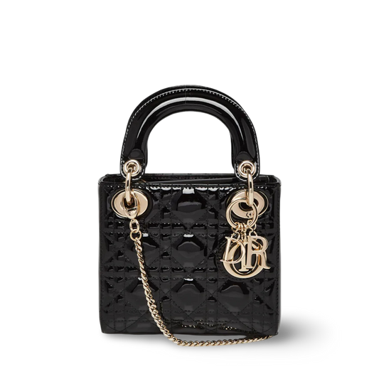 Dior Cannage Patent Mini Lady Dior Bag - GHW / Black