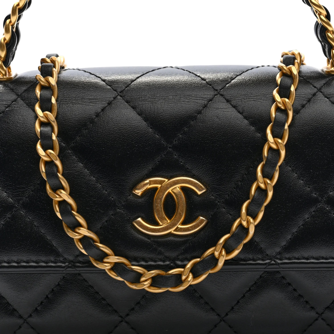 Chanel Quilted Calfskin Top Handle Flap Phone Holder With Chain - GHW/ Black