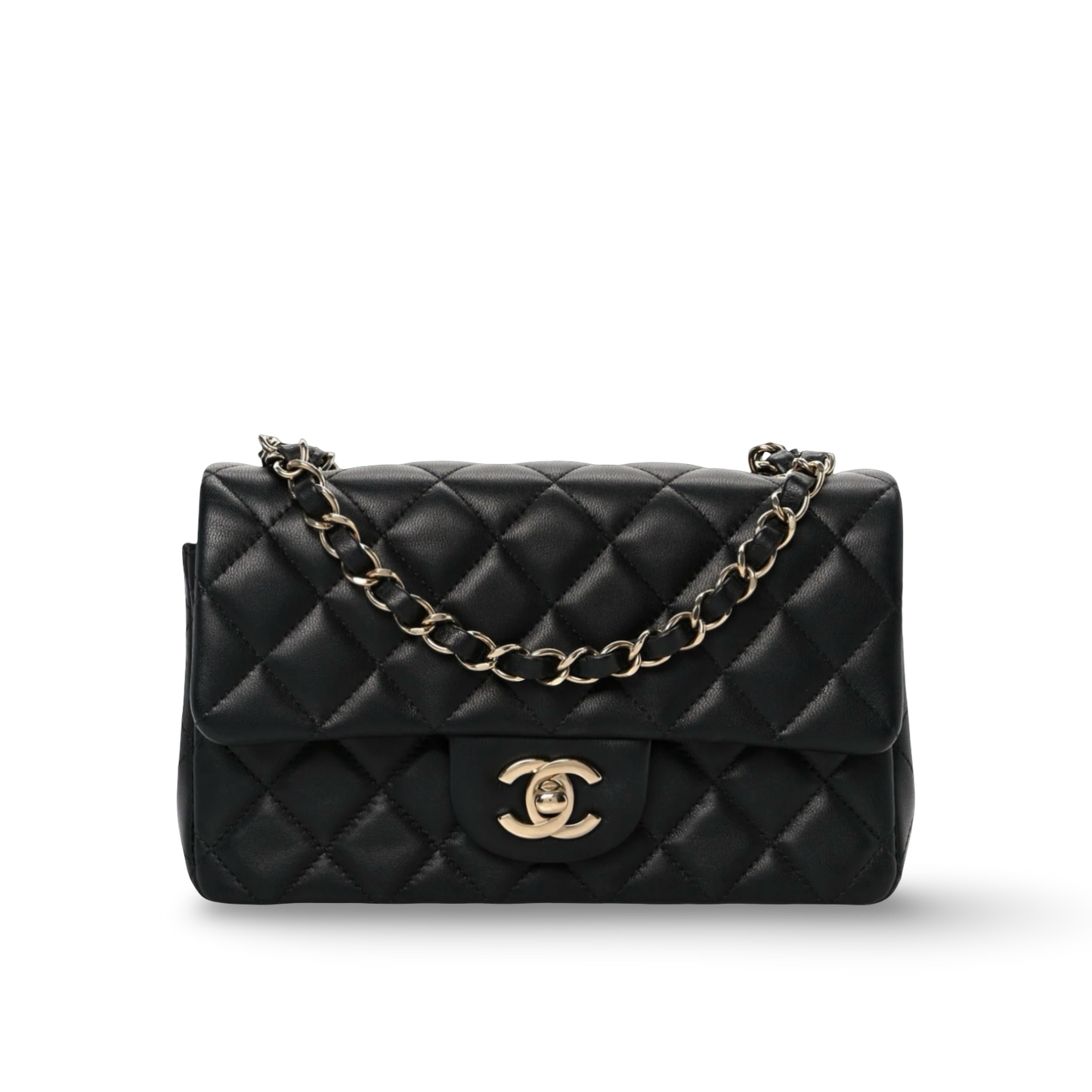 Chanel Quilted Lambskin Mini Rectangular Single Flap Bag - GHW / Black