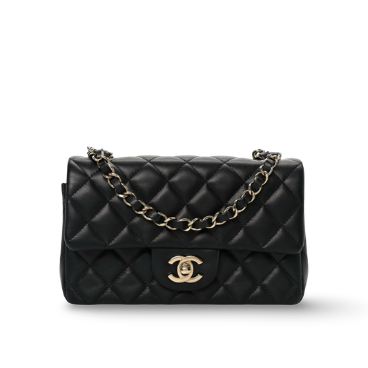 Chanel Quilted Lambskin Mini Rectangular Single Flap Bag - GHW / Black