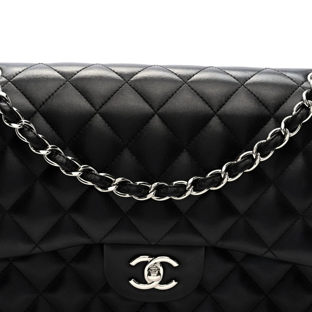 Chanel Quilted Lambskin Jumbo Classic Double Flap - SHW/ Black