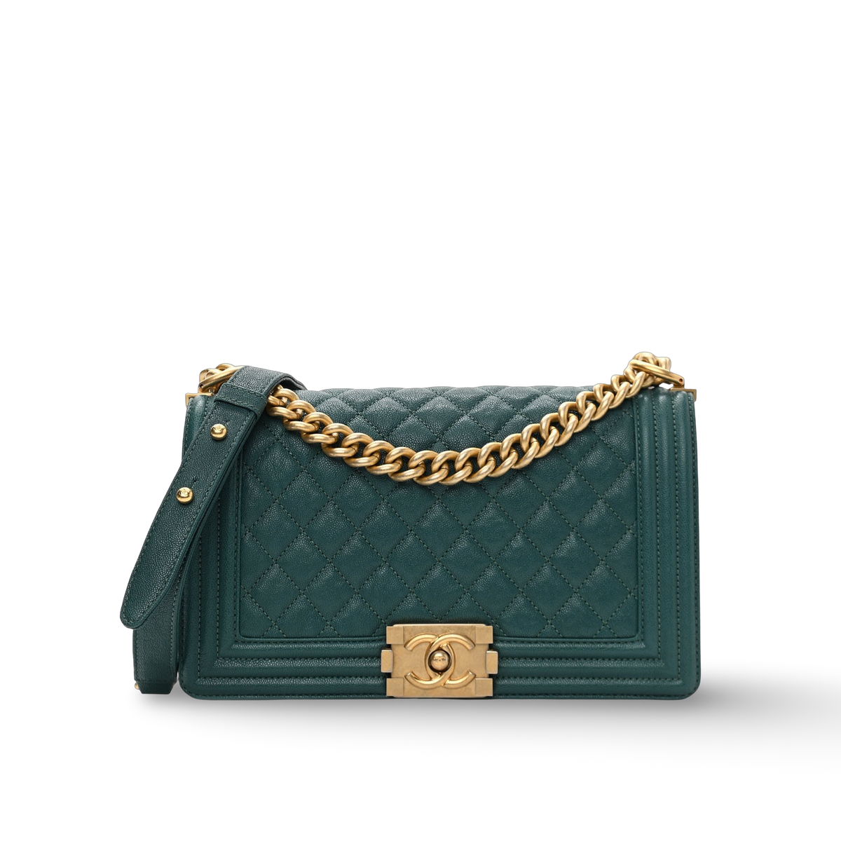 Chanel Quilted Caviar Old Medium Boy Bag - GHW/ Green