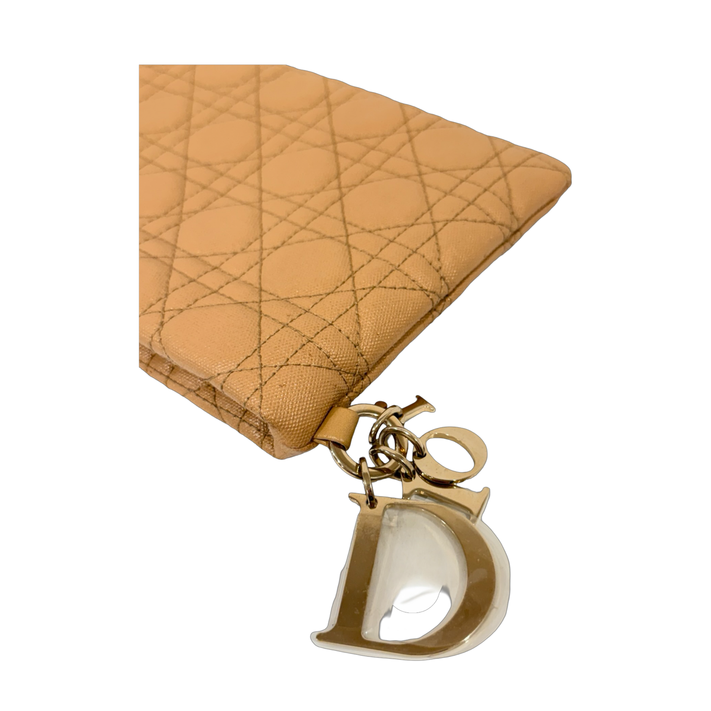 Dior Cannage Canvas Coasted Clutch - GHW / Beige