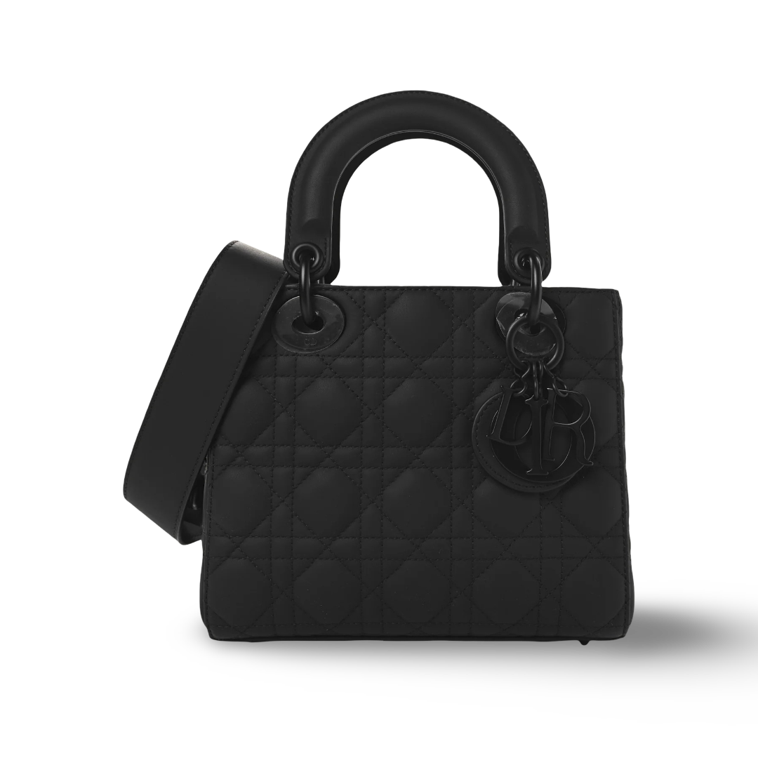 Dior Cannage Calfskin Small Lady With ABC Charms Bag - BHW/ Black