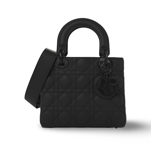 Dior Cannage Calfskin Small Lady With ABC Charms Bag - BHW/ Black