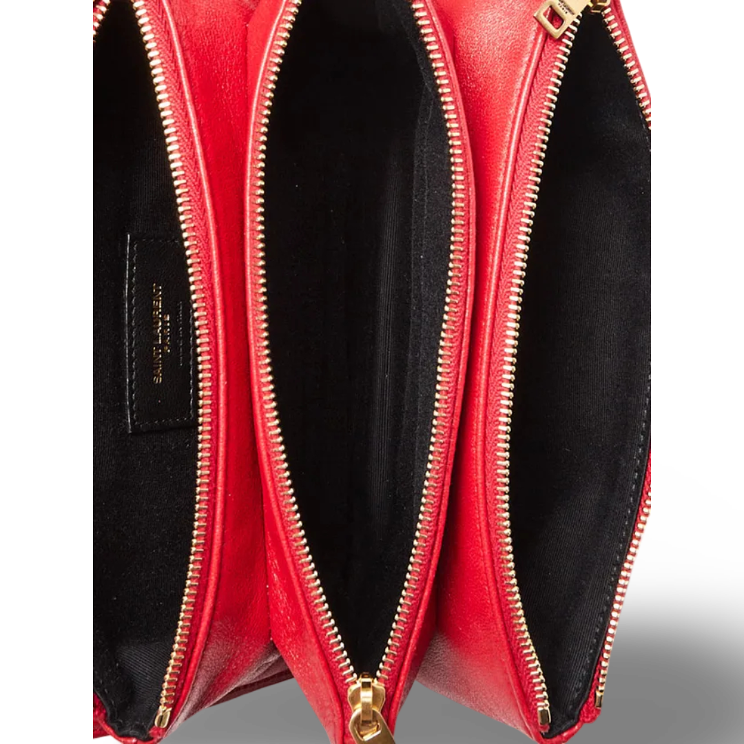Saint Laurent Quilted Leather Angie Crossbody Bag - GHW/ Red