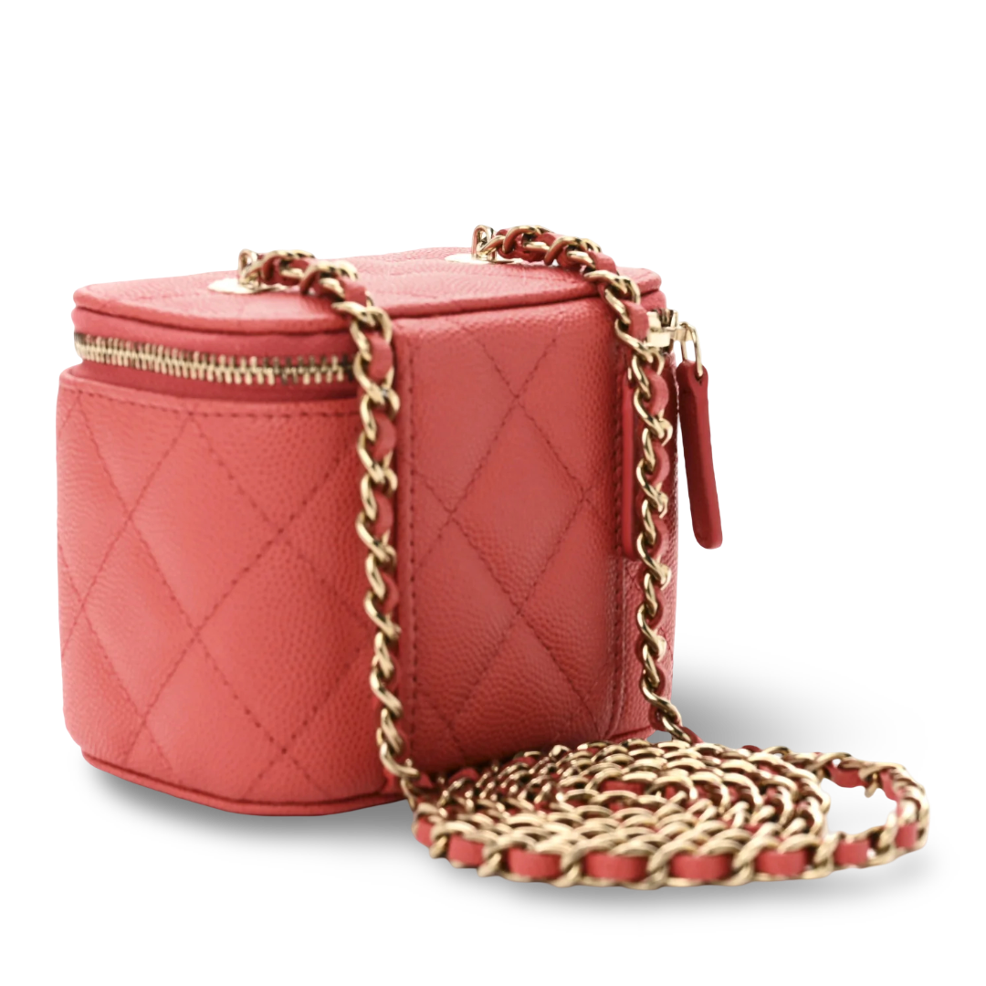 Chanel Quilted Caviar 23S  Mini Vanity Case - GHW/ Pink