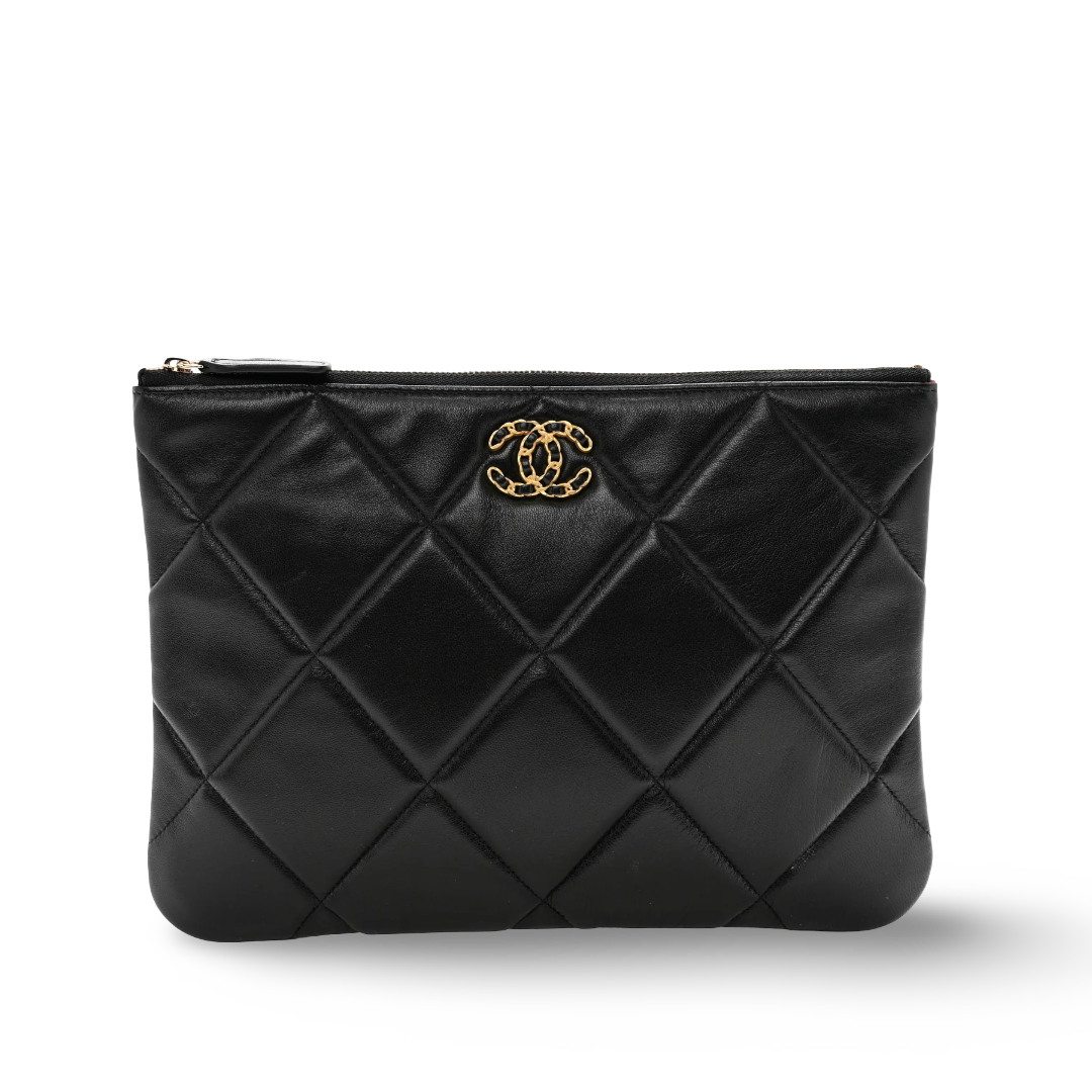 Chanel Quilted Lambskin Large Chanel 19 Cosmetic Case -GHW / Black