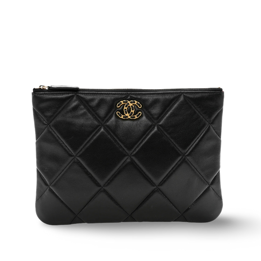 Chanel Quilted Lambskin Large Chanel 19 Cosmetic Case -GHW / Black