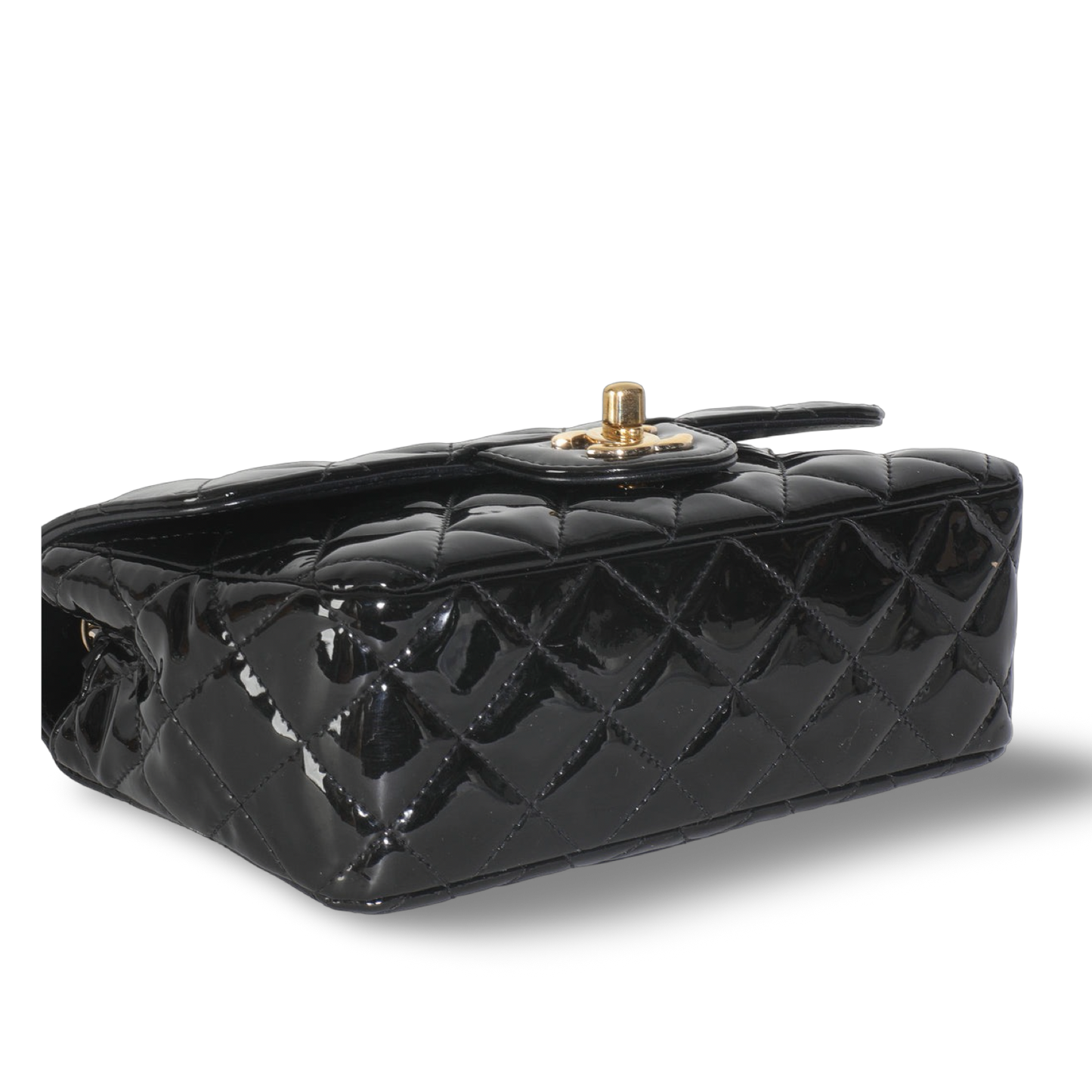 Chanel Quilted Patent Mini Rectangular Single Flap Bag - GHW / Black