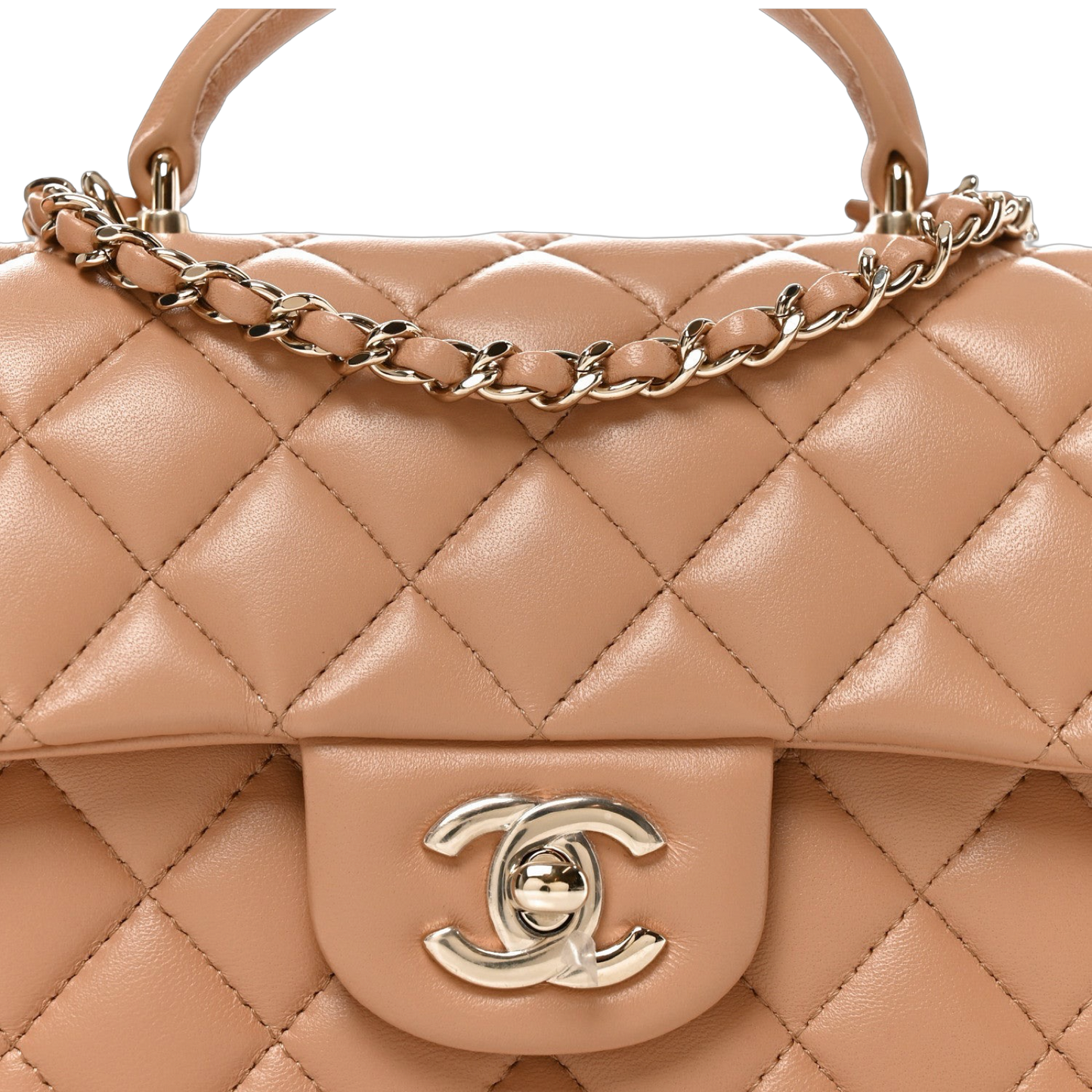 Chanel 25A Quilted Lambskin Rectangular Mini Top Handle Flap - GHW / Beige