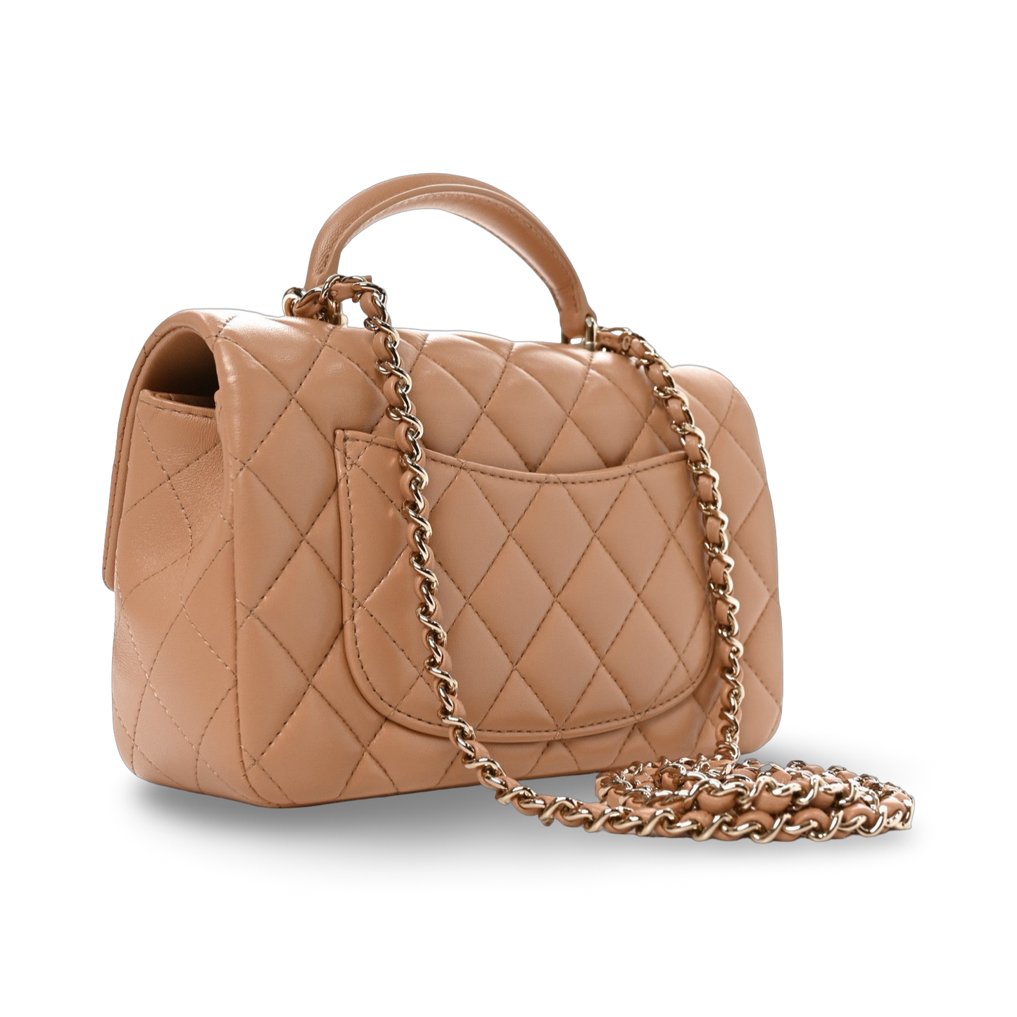 Chanel 25A Quilted Lambskin Rectangular Mini Top Handle Flap - GHW / Beige