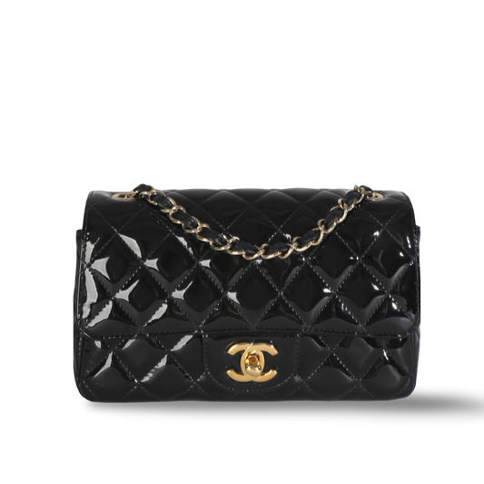 Chanel Quilted Patent Mini Rectangular Single Flap Bag - GHW / Black
