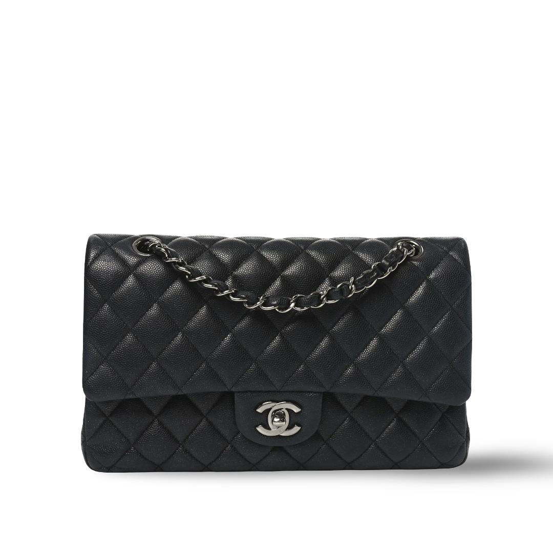 Chanel Quitled Metallic Caviar Medium Double Flap - SHW/ Black
