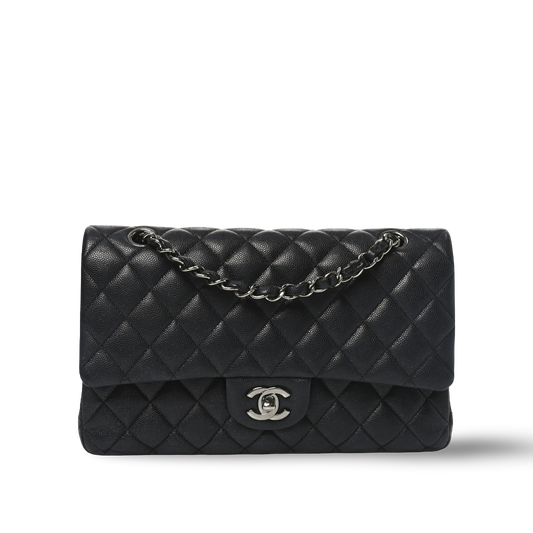 Chanel Quitled Metallic Caviar Medium Double Flap - SHW/ Black