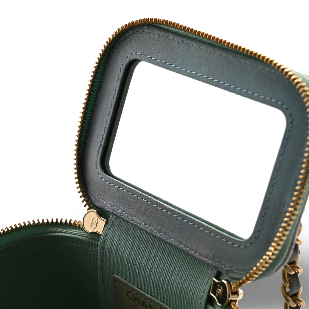 Chanel Quilted Lambskin Mini Ombre Tophandle Vanity Case - GHW/ Blue /Green