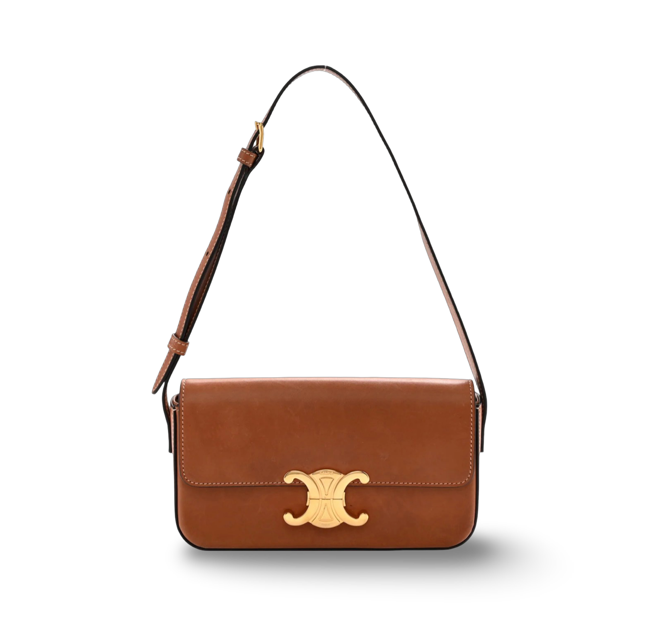 Celine Calfskin Triomphe Shoulder Bag - GHW / Tan