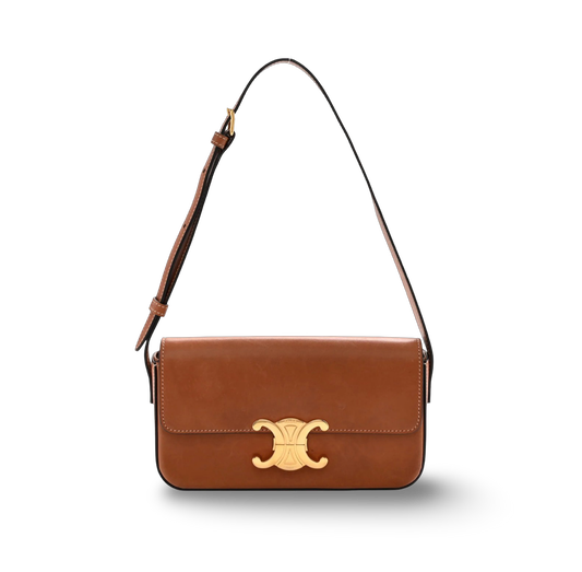 Celine Calfskin Triomphe Shoulder Bag - GHW / Tan