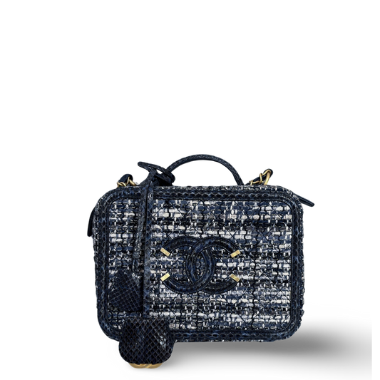 Chanel Snakeskin Medium Filigree Navy Vanity Case