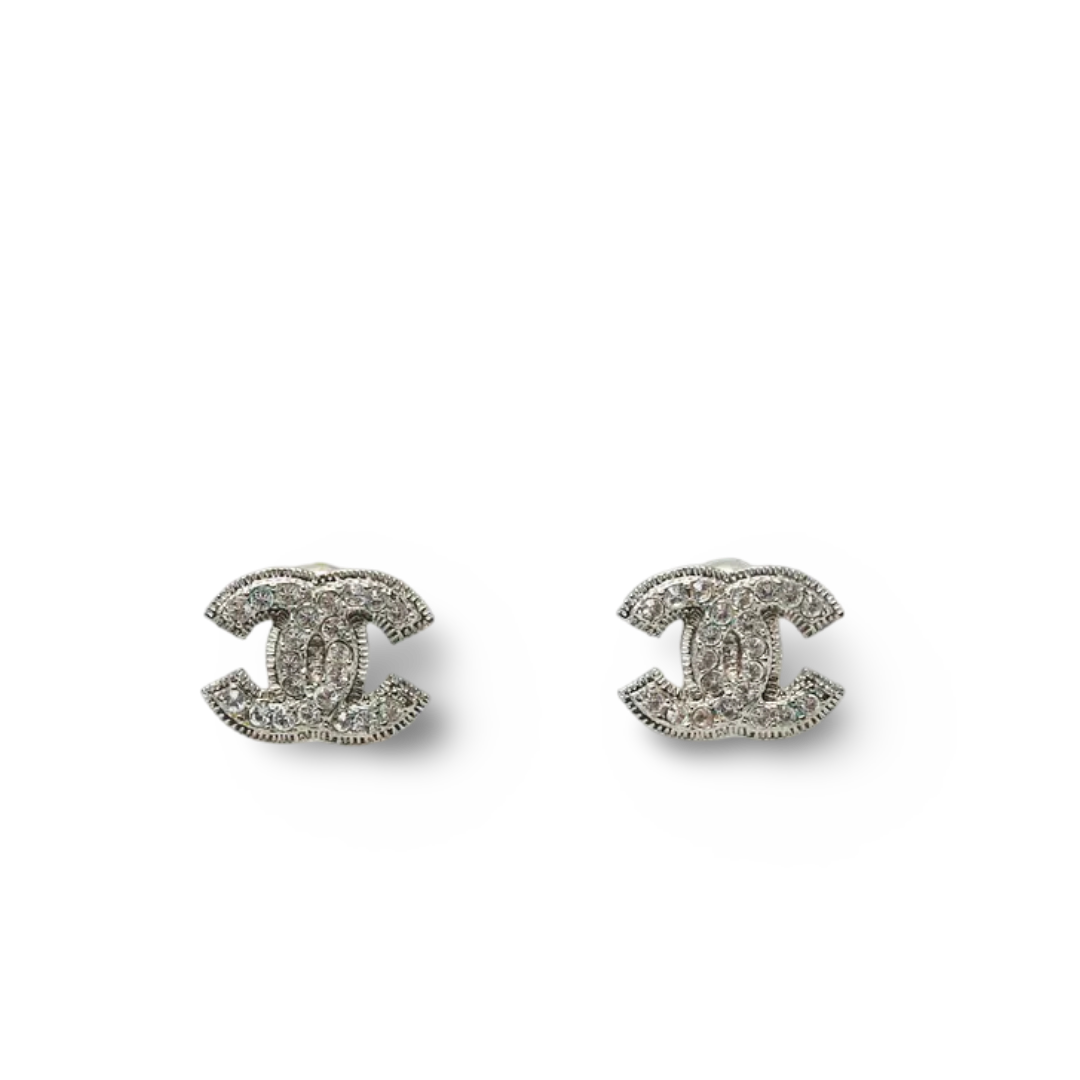Chanel Crystal Logo Earrings  - SHW