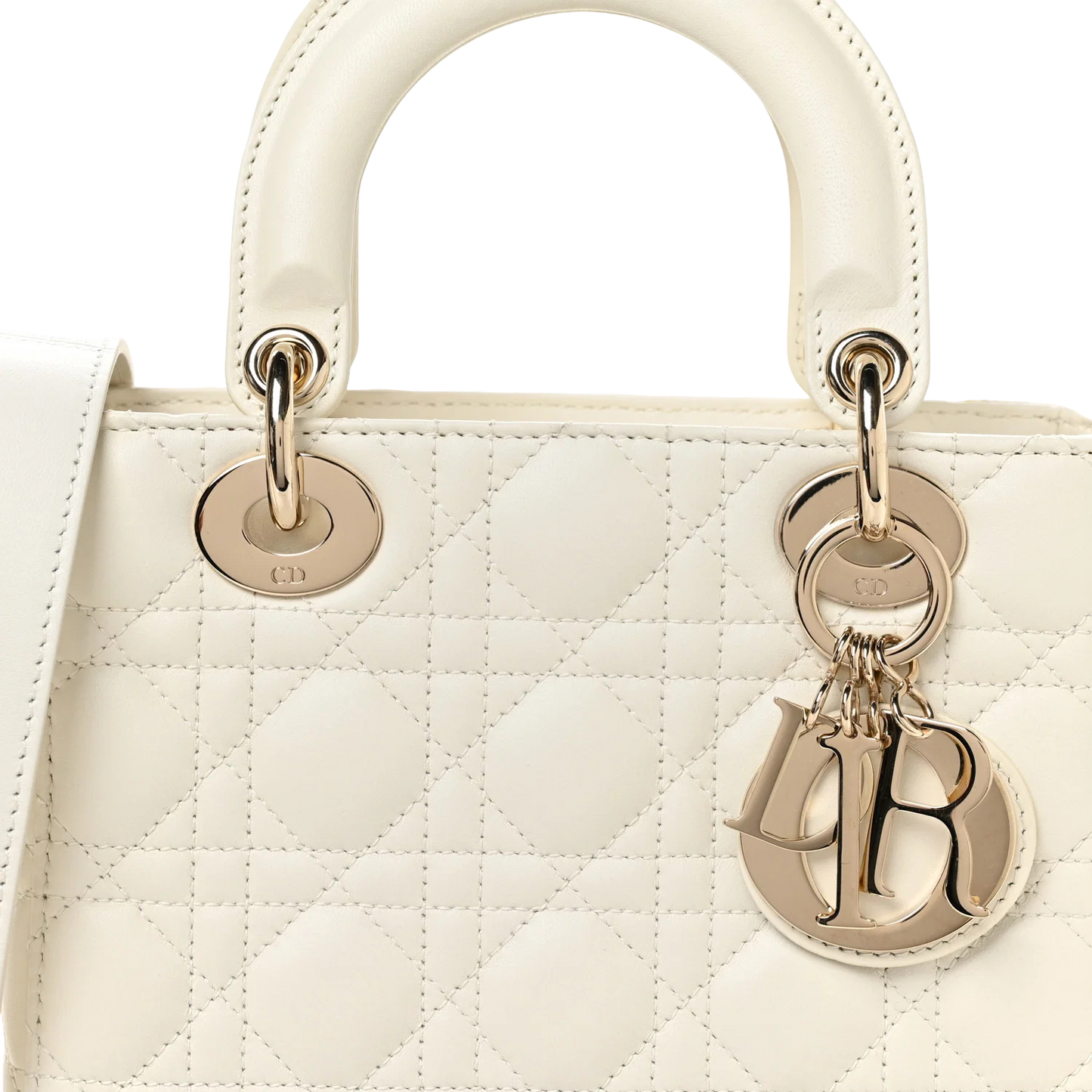 Dior Cannage Calfskin Small Lady With ABC Charms Bag - GHW/ White