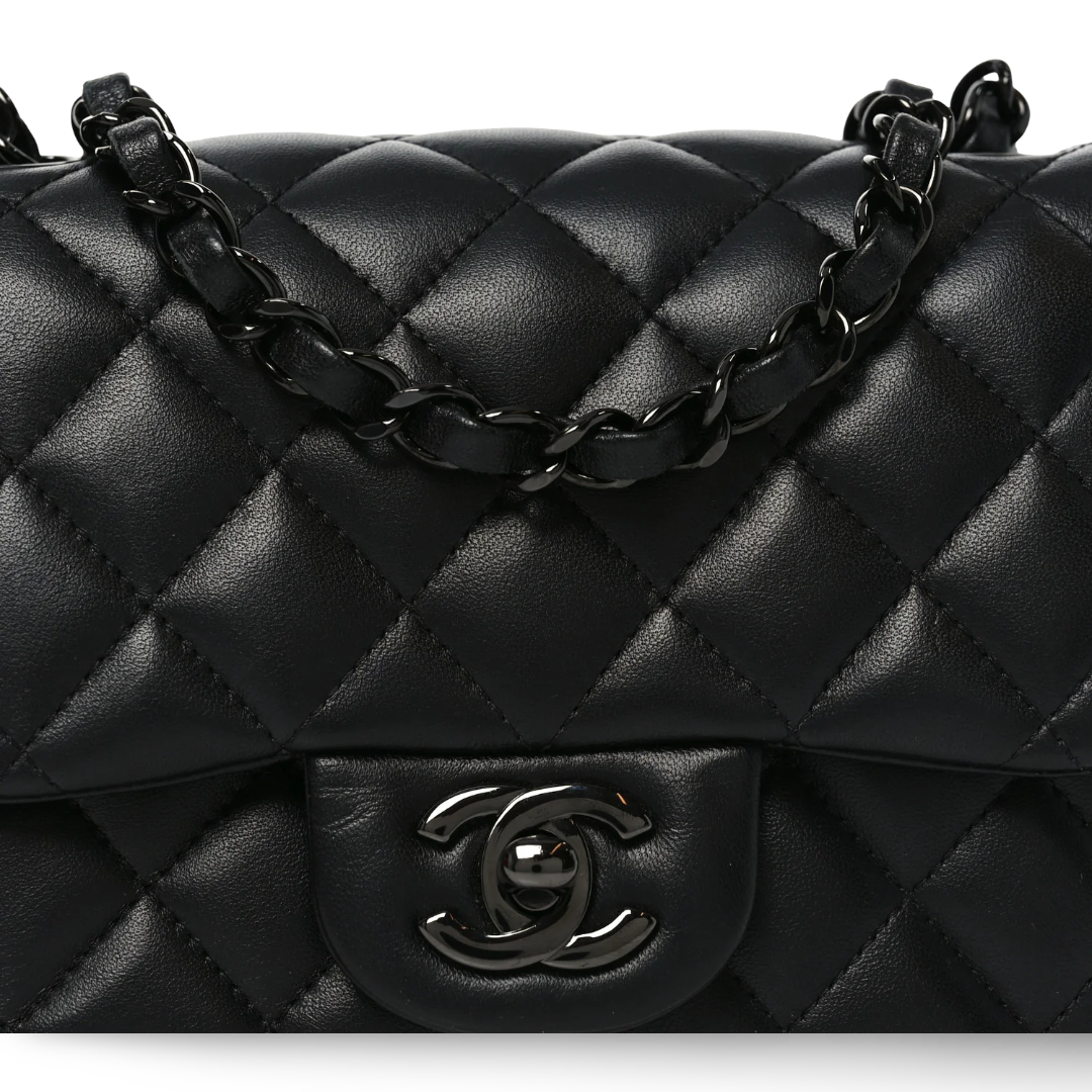 Chanel Quilted Lambskin So Black Mini Square Single Flap - BHW / Black