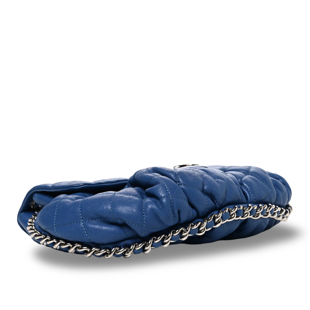 Chanel Quilted Washed LambskinMedium Chain Around Messenger Bag -SHW/  Blue