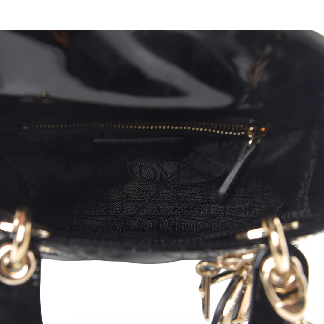 Dior Cannage Patent Mini Lady Dior Bag - GHW / Black