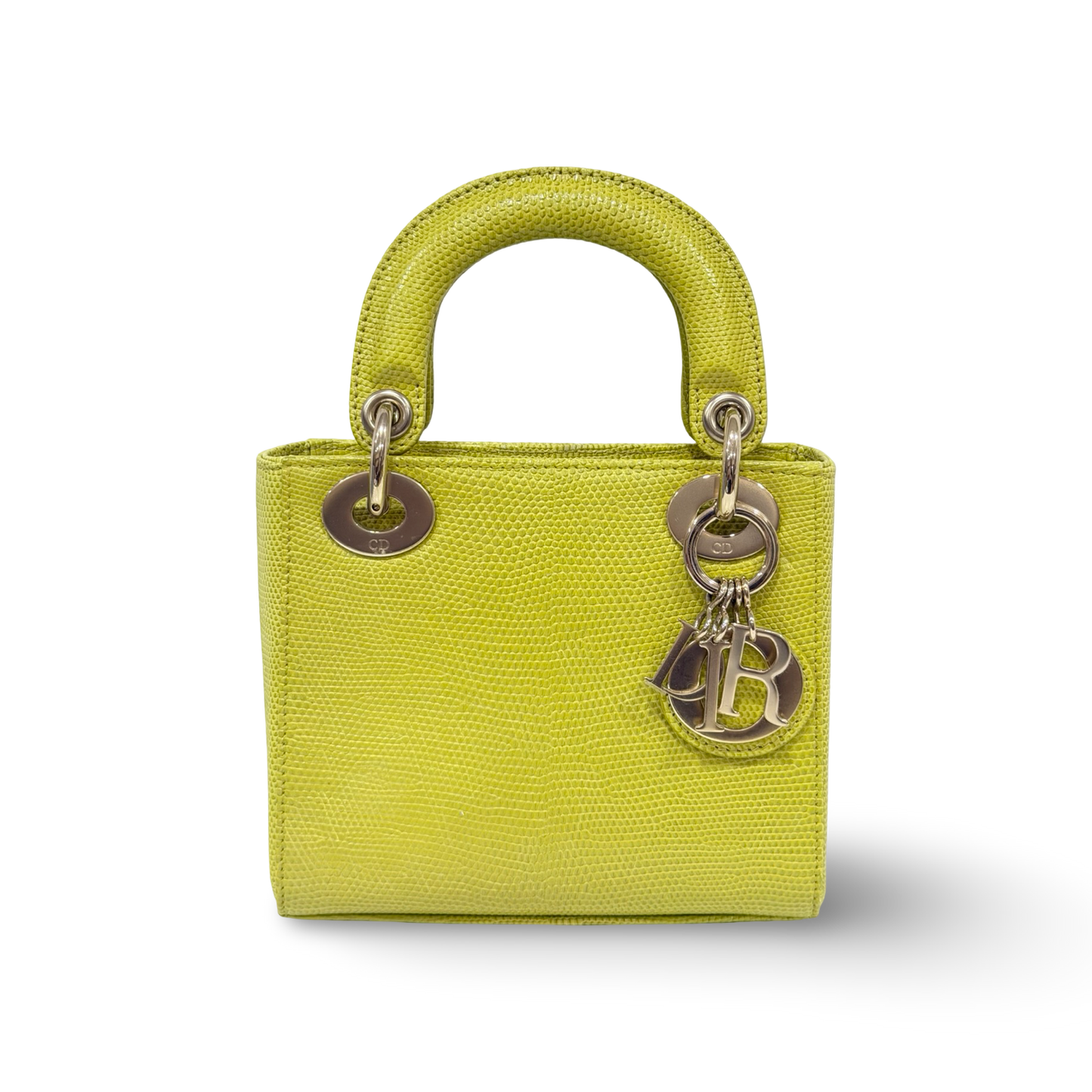 Dior Quilted Lizard Mini Lady Dior -GHW/Lime Yellow