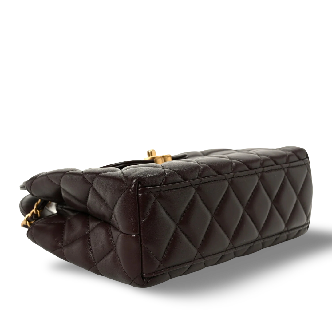 Chanel Quilted Shinny Lambskin Small Kelly Bag - GHW / Dark Brown