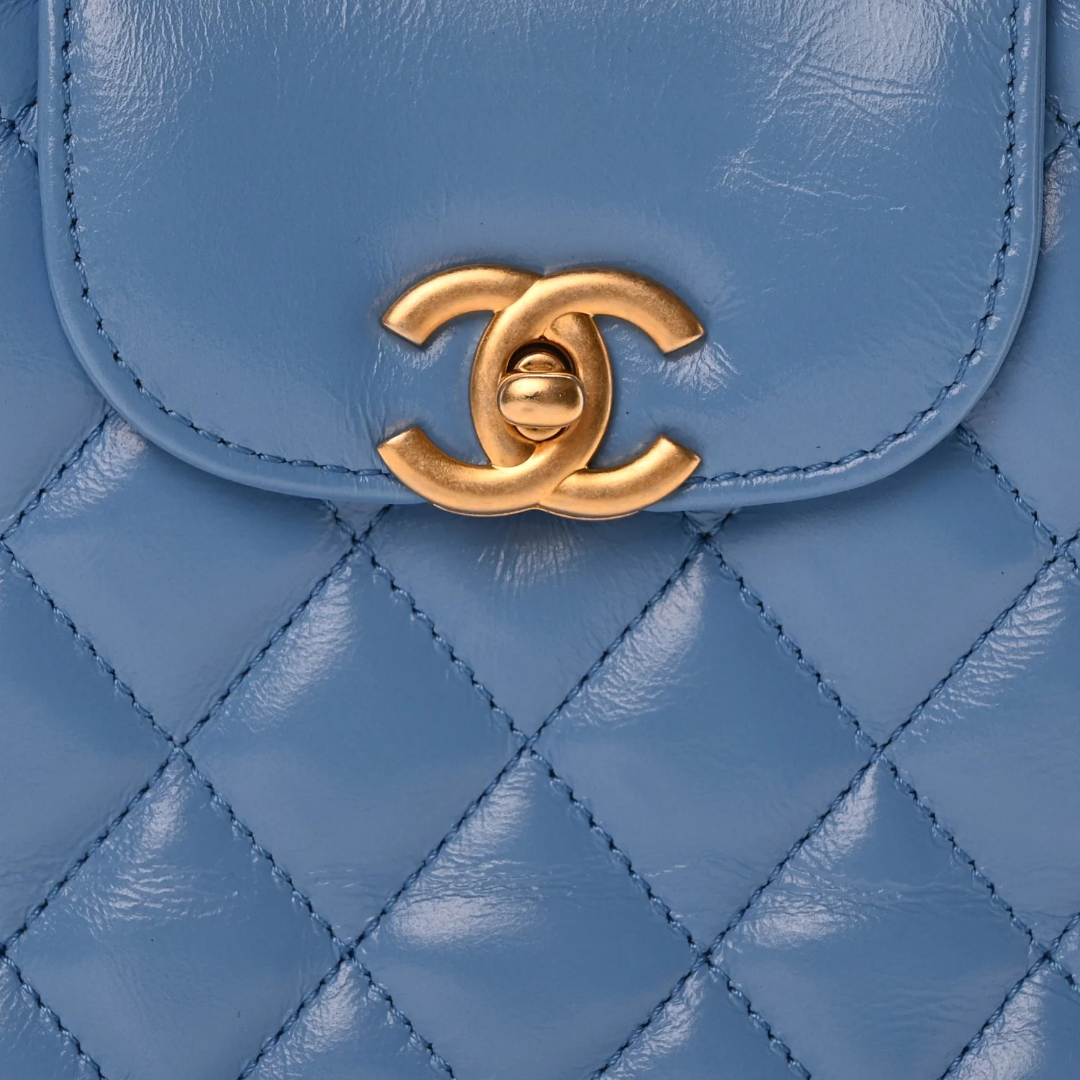 Chanel Shiny Lambskin Small Kelly Bag - GHW / Ash Blue