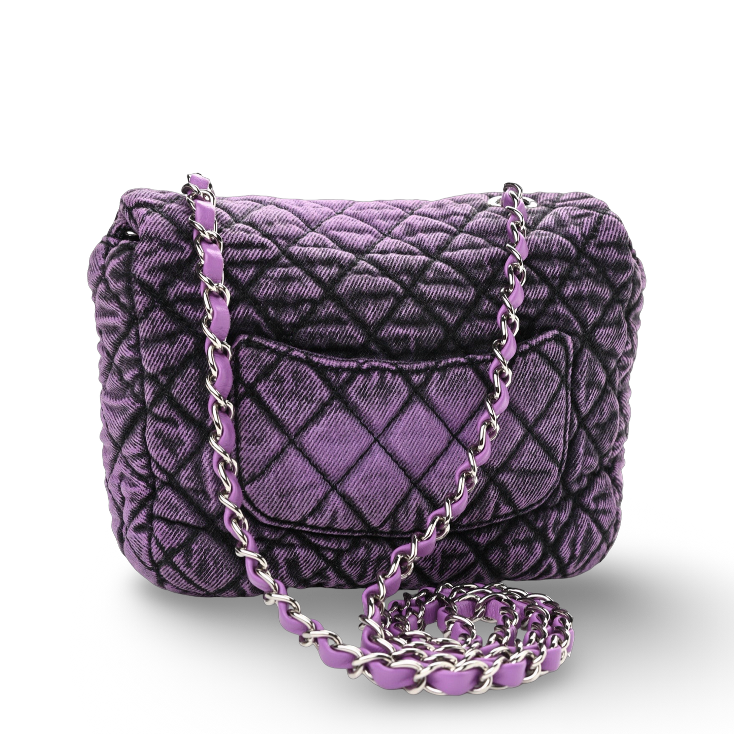 Chanel Quilted Denim Square Bag - Sliver / Purple