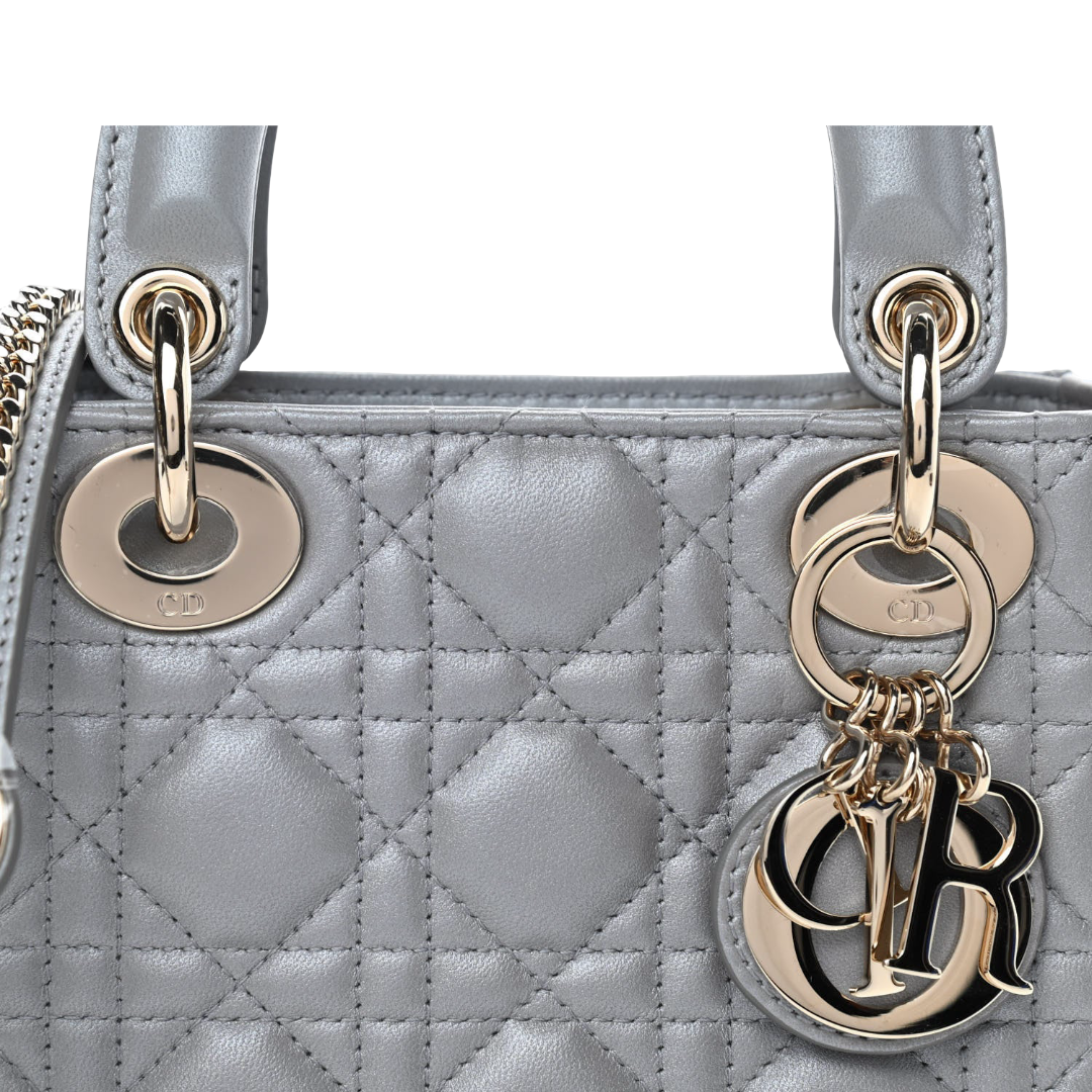 Dior Cannage Calfskin Mini Lady Bag - SHW / Sliver