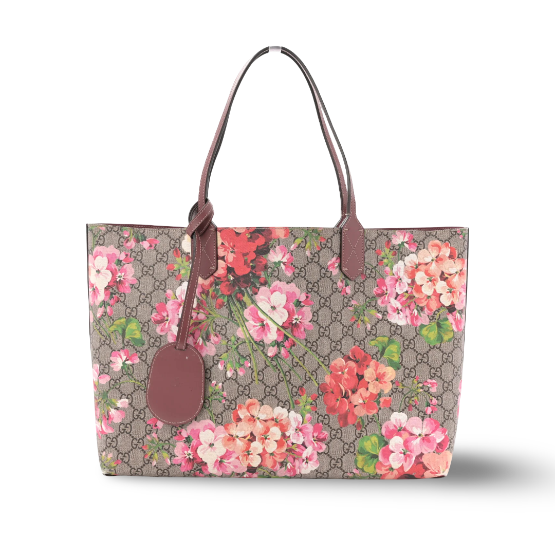 Gucci GG Supreme Monogram Blooms Medium Tote - Brown