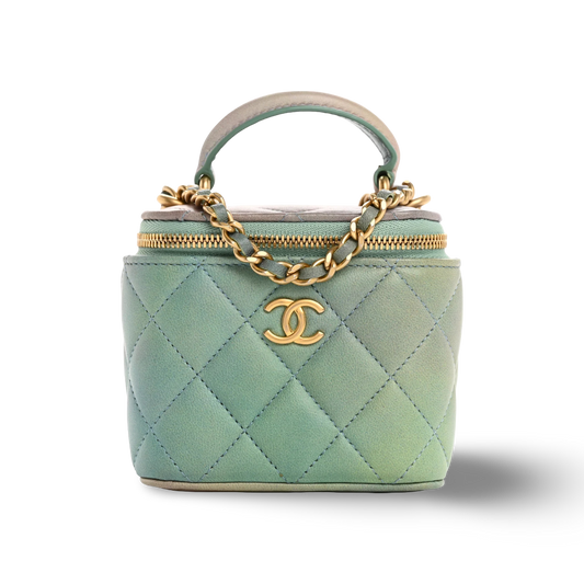Chanel Quilted Lambskin Mini Ombre Tophandle Vanity Case - GHW/ Blue /Green