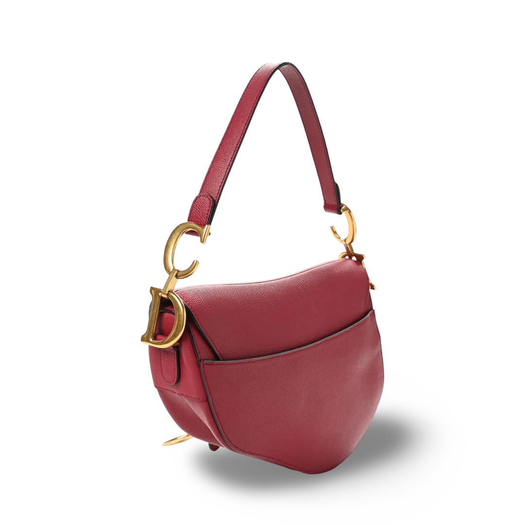 Dior Calfskin Medium Saddle Bag - GHW / Red