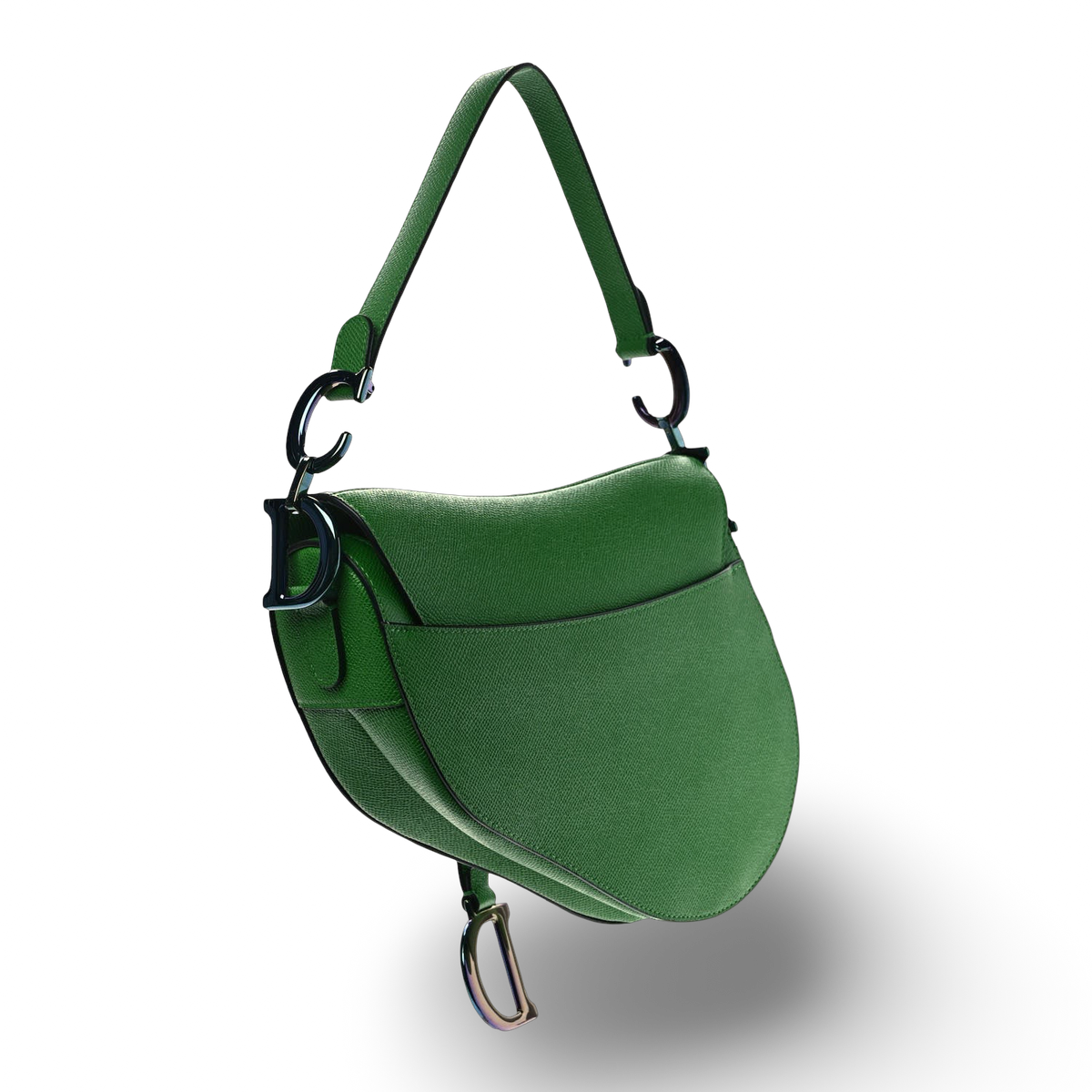 Dior Grained Calfskin Medium Saddle Bag - Metallic/ Green