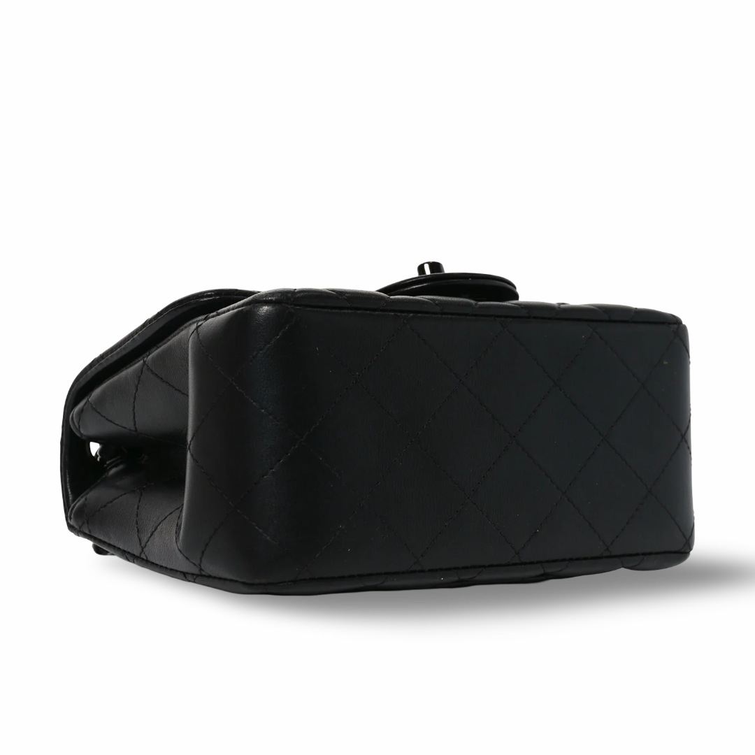 Chanel Quilted Lambskin So Black Mini Square Single Flap - BHW / Black