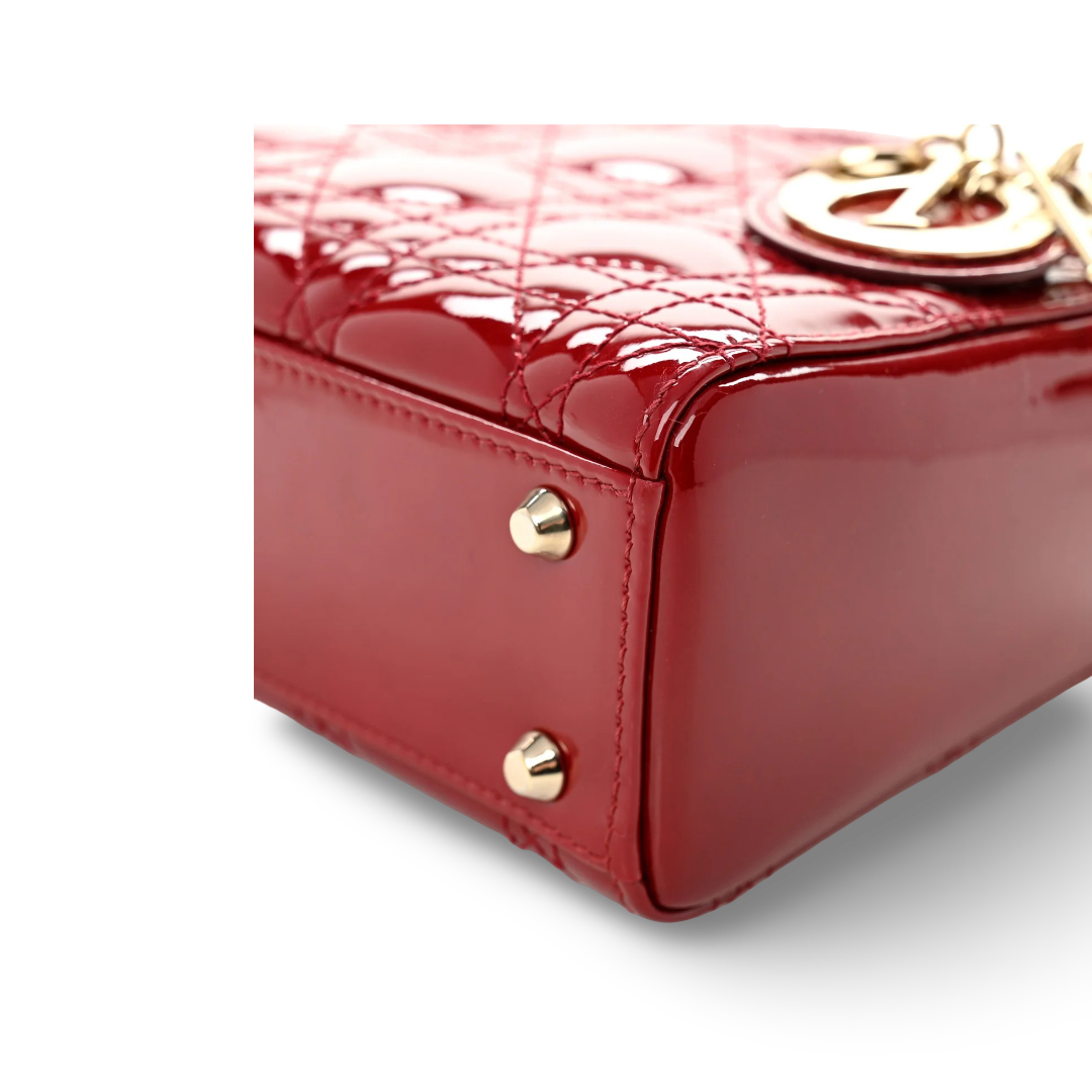 Dior Cannage Patent Mini Lady Bag - GHW / Red