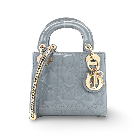 Dior Cannage Patent Mini Lady Bag - GHW / Gray