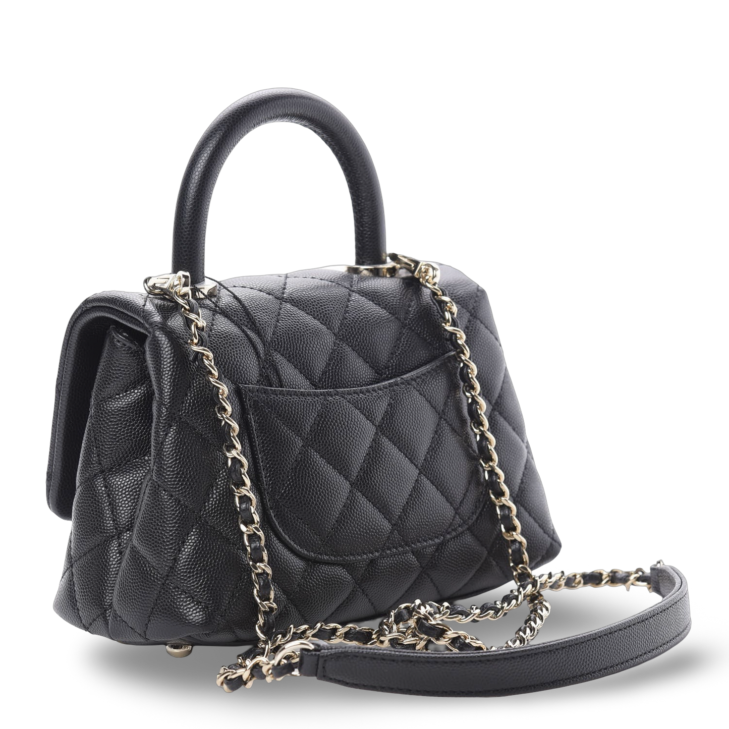 Chanel Quilted Caviar Small Cocohandle Bag- SHW/ Black