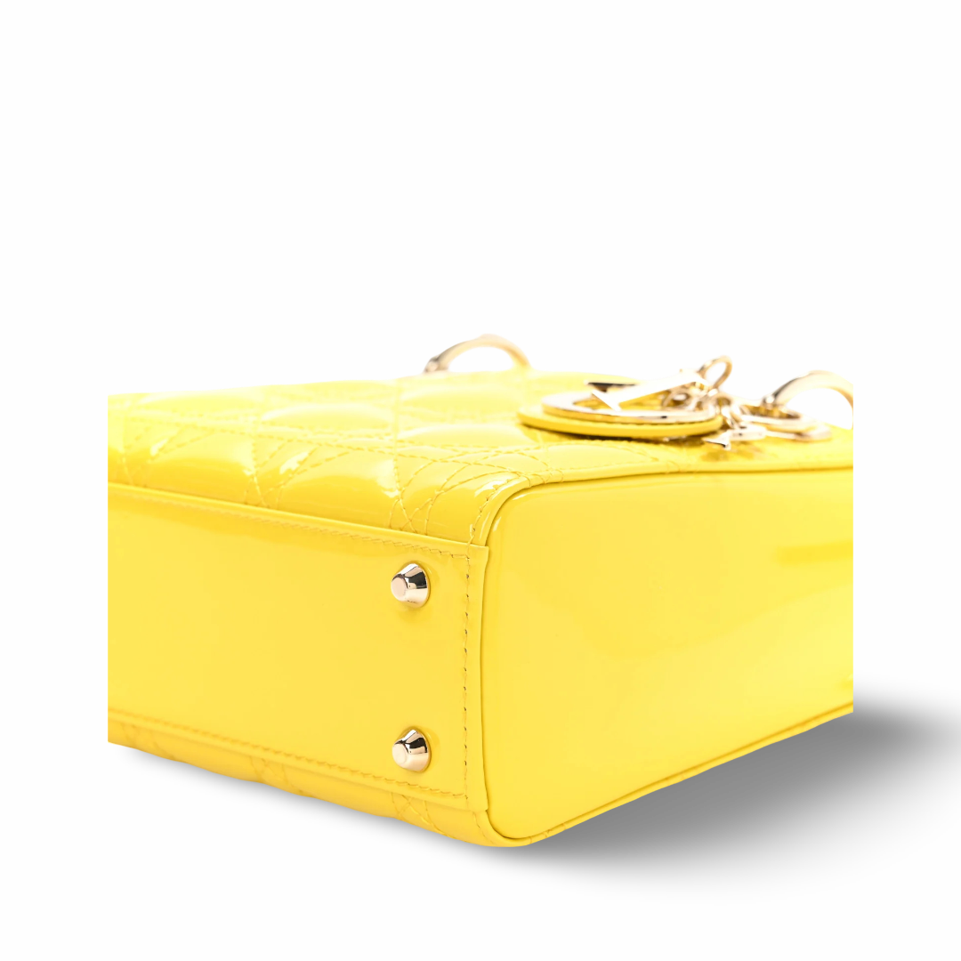 Dior Cannage Patent Mini Lady Bag - GHW / Yellow