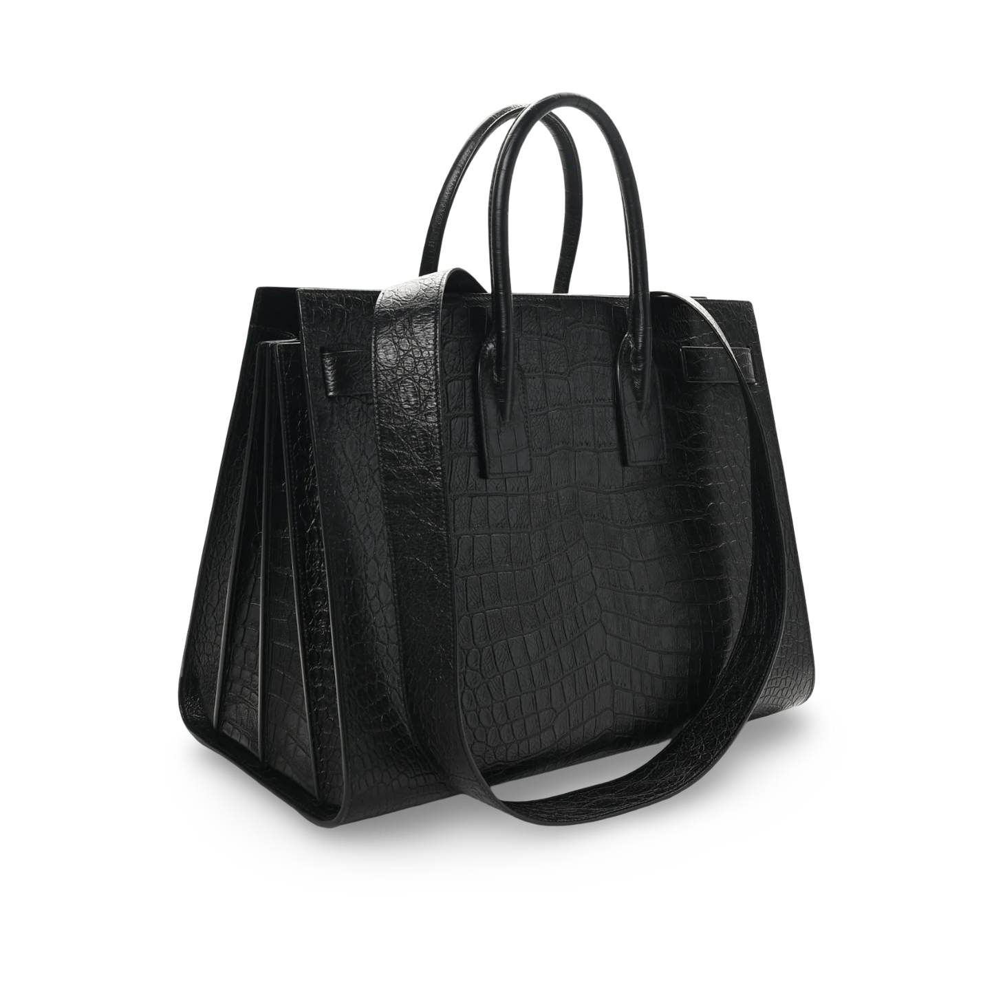 Saint Lanrent Large Sac De Jour Crocodil Bag - SHW/ Black